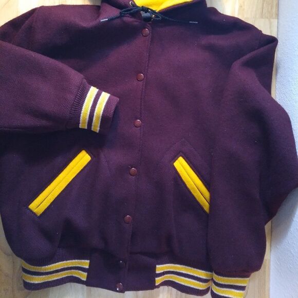 Deadstock Vintage Wool Hooded Varsity Jacket Bomber Coat - Picture 2 of 7